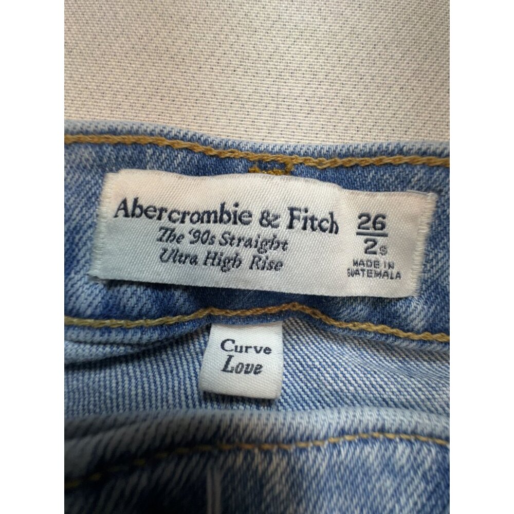 Abercrombie & Fitch 90s Straight Jeans Womens 26/2 Blue Denim Hi-Rise Distressed - Picture 2 of 12